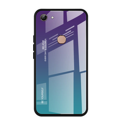 Gradient glass phone case, purple-to-blue back with single camera cutout and raised edges