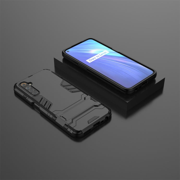 Rugged phone case with holder support, black case shown from front and back