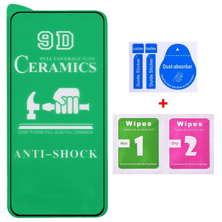 Full-glue 9D ceramic screen protector with anti-shock label and cleaning wipes