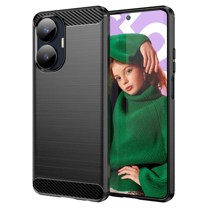Black brushed-texture TPU phone case with carbon-fiber style side and camera cutout