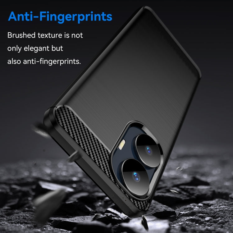 Black brushed-texture TPU phone case with carbon-fiber trim and dual camera openings