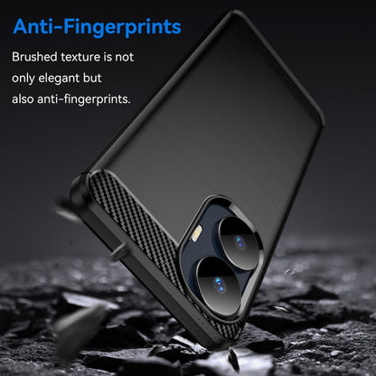 Black brushed-texture TPU phone case with carbon-fiber trim and dual camera openings