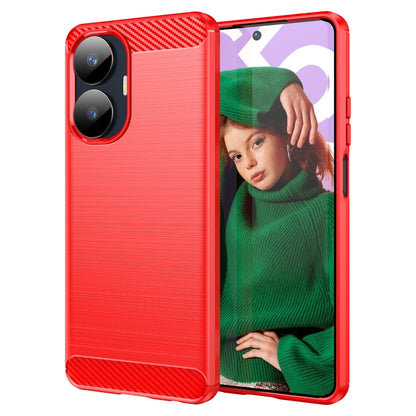 Red brushed-texture TPU phone case with carbon-fiber style top and dual camera cutout