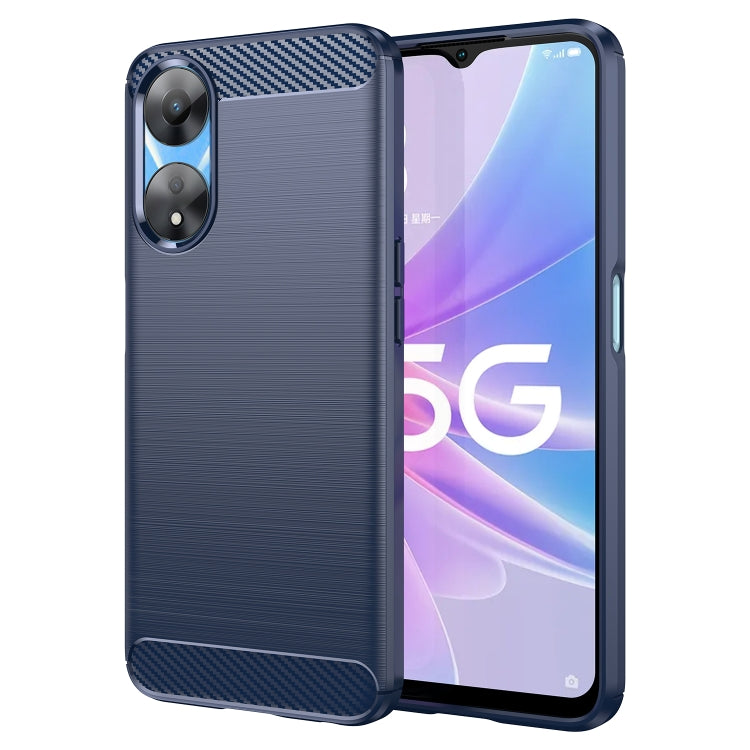 Brushed texture TPU phone case in dark blue with carbon-fiber pattern back and cutouts