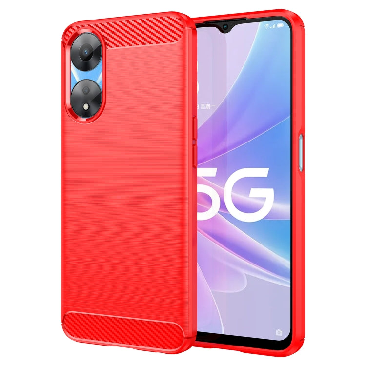 Brushed texture TPU phone case in red with carbon-fiber pattern back and camera cutouts