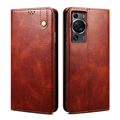 Rust orange crazy horse leather phone case, snap button, stitched edges, camera cutout