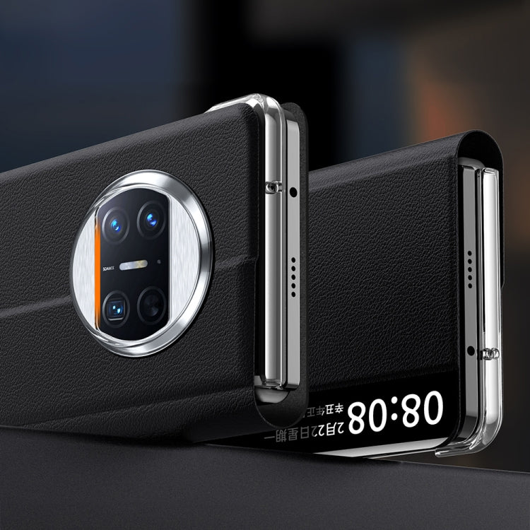 Black magnetic flip phone case with reinforced edges and camera cutout