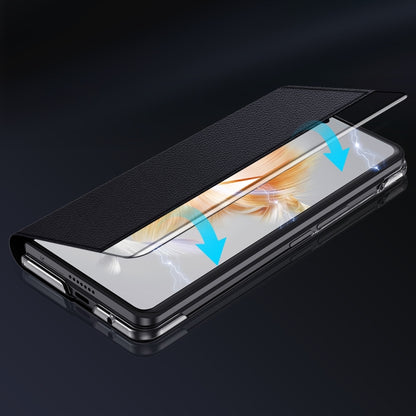 Black magnetic flip phone case with smart view window and protective cover