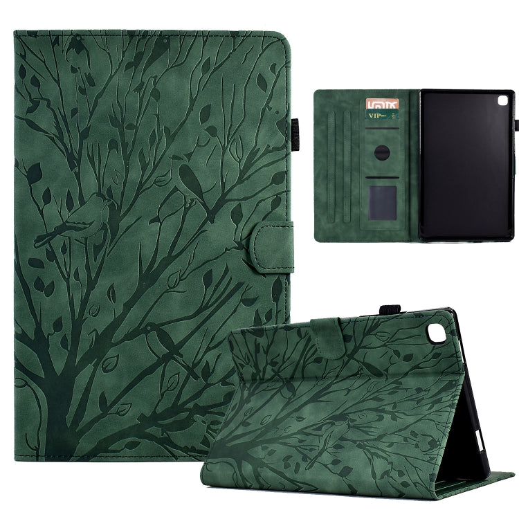 Green tablet PU case with leaf pattern, magnetic flap and kickstand for wake/sleep.