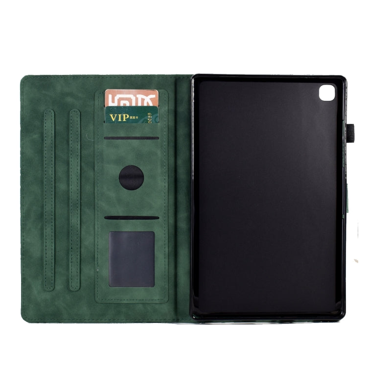 Green folio tablet case open view with card slots and stand for wake/sleep.