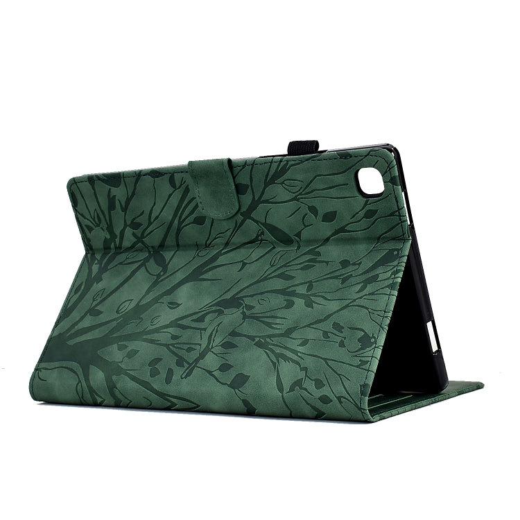 Green leaf-pattern tablet case with built-in stand and protective front cover.