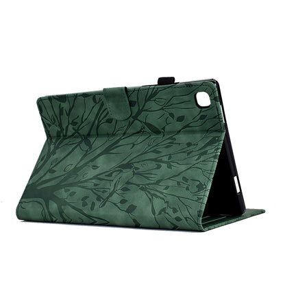 Green leaf-pattern tablet case with built-in stand and protective front cover.