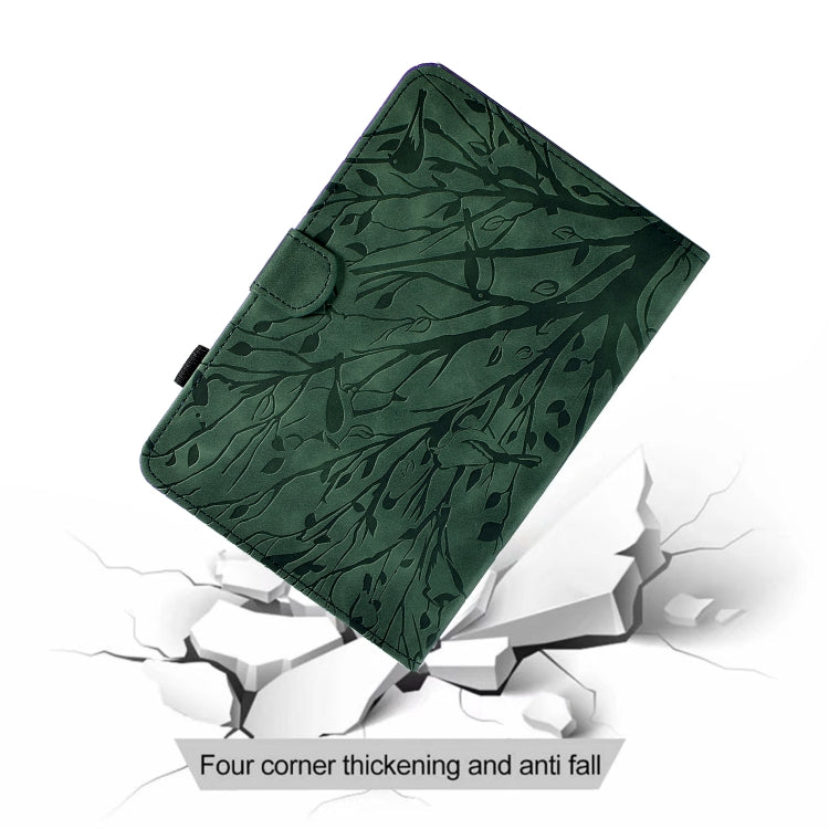 Green leaf-pattern tablet case with corner protection and foldable stand support.