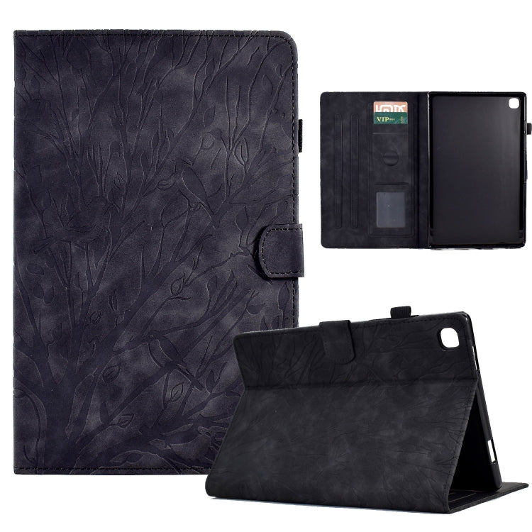 Dark navy PU tablet case with tree pattern, flip cover stand and card slot window