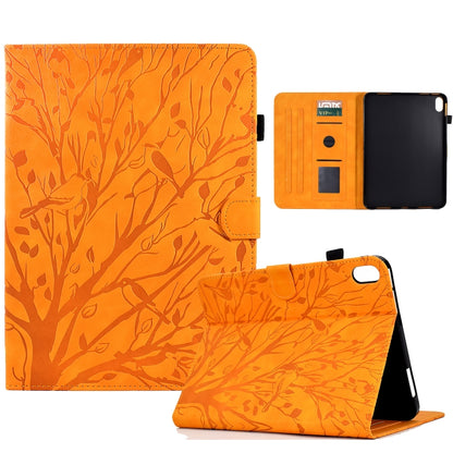 Orange PU tablet case with tree pattern, flip cover stand and card slot window