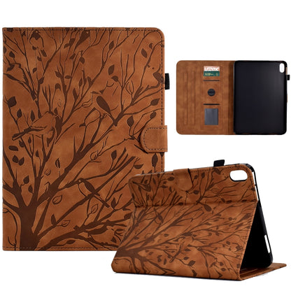 Brown PU tablet case with tree pattern, flip cover stand and card slot window