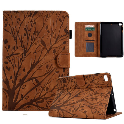 Brown tablet PU case with leaf pattern, flip cover, and folding stand