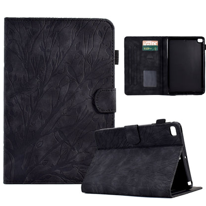 Black tablet PU case with leaf pattern, flip cover, and folding stand