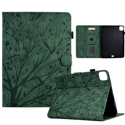 Green tablet PU case with leaf pattern, flip cover, and folding stand