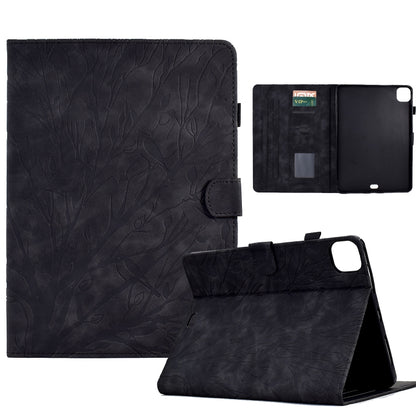 Dark blue tablet PU case with leaf pattern, flip cover, and folding stand