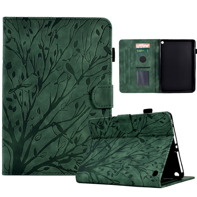 Deep green tablet PU case with leaf pattern, flip cover, and folding stand