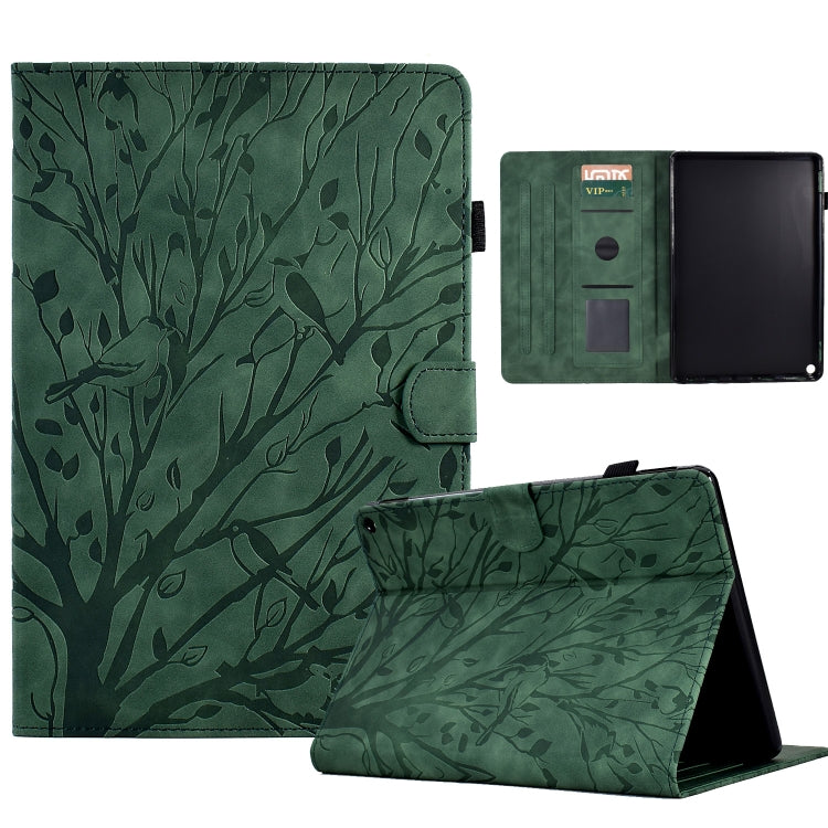 Green leaf-pattern PU tablet case folio with stand and front flap, shows black screen holder