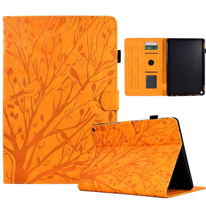 Orange leaf-pattern PU tablet case folio with stand and front flap, black screen holder