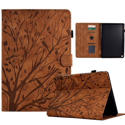 Brown leaf-pattern PU tablet case folio with stand and front flap, black screen holder
