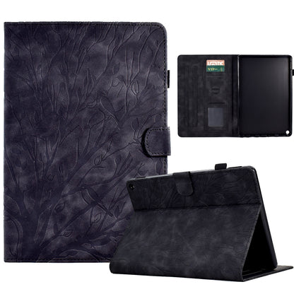 Black leaf-pattern PU tablet case folio with stand and front flap, black screen holder