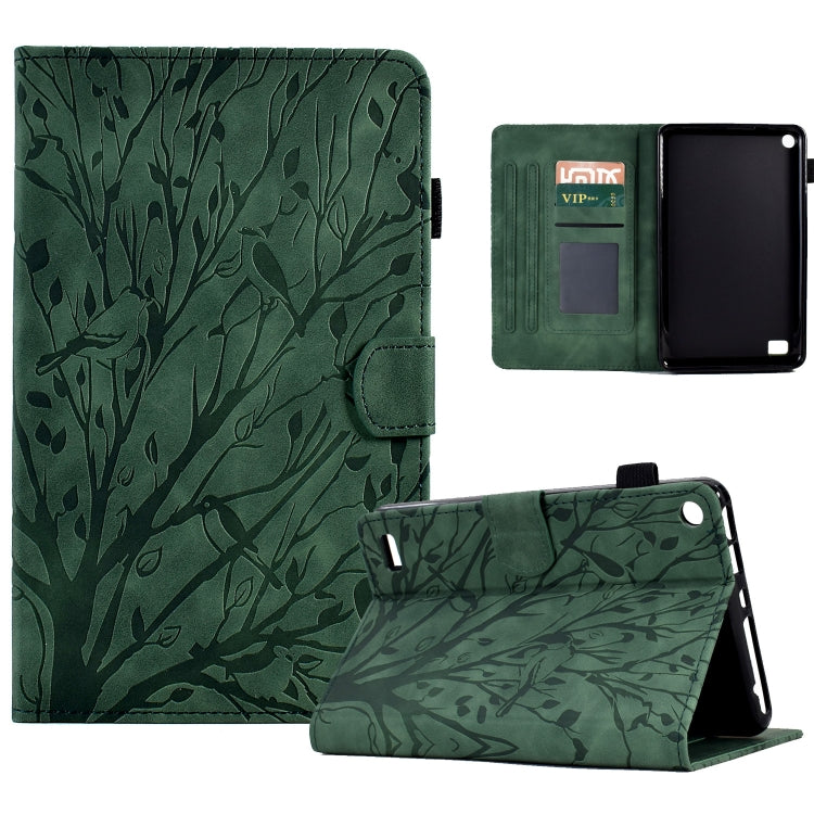 Green leaf-pattern PU tablet case folio with stand and front flap, open view with slots