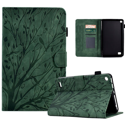 Green leaf-pattern PU tablet case folio with stand and front flap, open view with slots