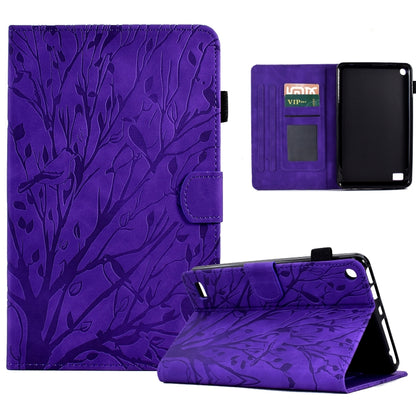 Purple leaf-pattern PU tablet case folio with stand and front flap, open view with slots