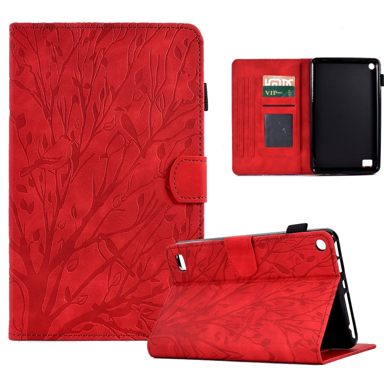 Red leaf-pattern PU tablet case folio with stand and front flap, open view with slots