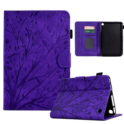 Purple PU tablet case with tree pattern, flip cover, card slots, and stand