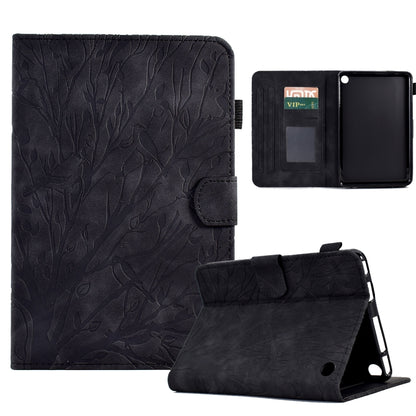 Black PU tablet case with tree pattern, flip cover, card slots, and kickstand