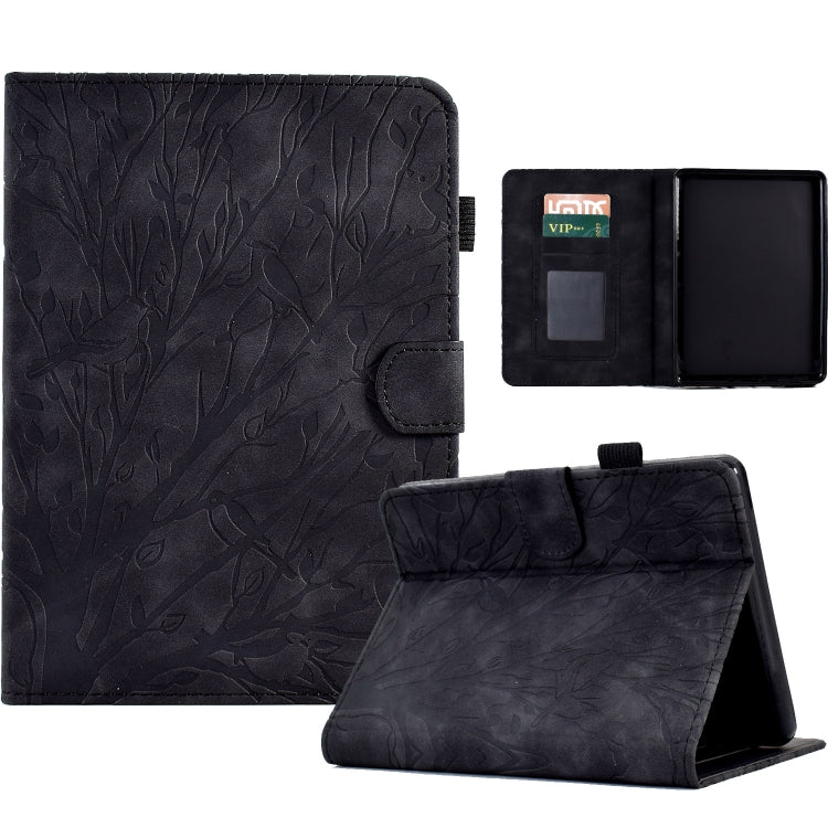Dark gray PU tablet case with tree branch pattern, flip cover and built-in stand