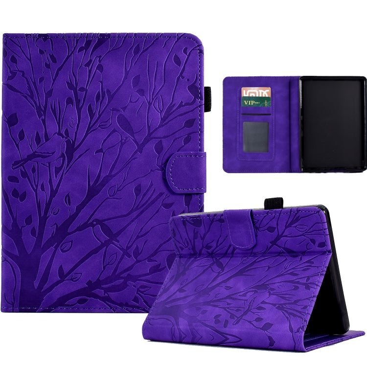 Purple PU tablet case with tree branch pattern, flip cover and built-in stand