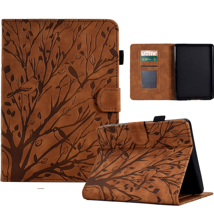 Brown PU tablet case with tree branch pattern, flip cover and built-in stand