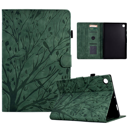 Green folio tablet case with tree branch pattern, open front with card pocket