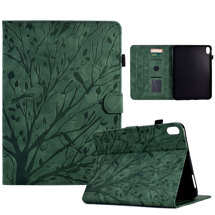 Green leaf-pattern PU tablet folio case with stand, card slots, and wake/sleep cover