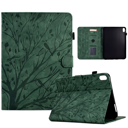 Green leaf-pattern PU tablet folio case with stand, card slots, and wake/sleep cover