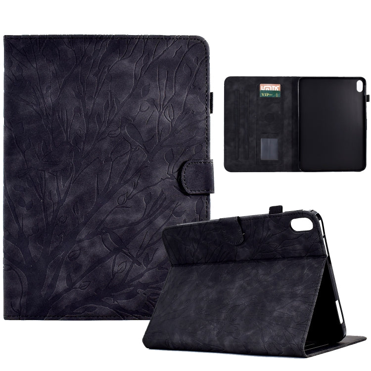 Dark blue tablet case with embossed leaf pattern, folio stand, card slot, wake-sleep cover.