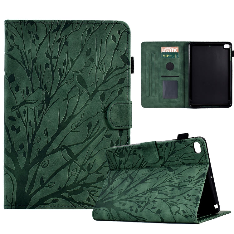Green tablet case with embossed leaf pattern, folio stand, card slot, wake-sleep cover.