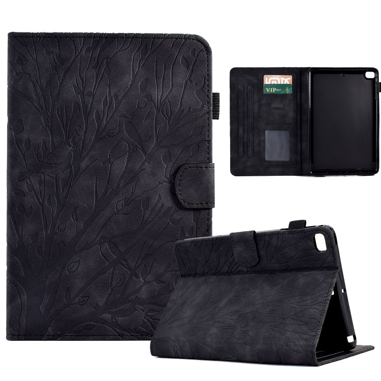 Dark blue tablet case with embossed leaf pattern, folio stand and card slot, wake-sleep cover.