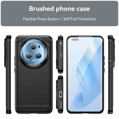 Black brushed carbon-fiber TPU phone case, front and side views