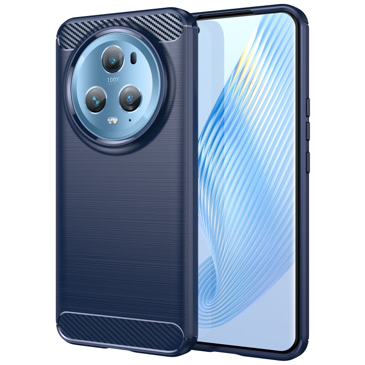 Navy blue brushed carbon-fiber TPU phone case with camera cutout