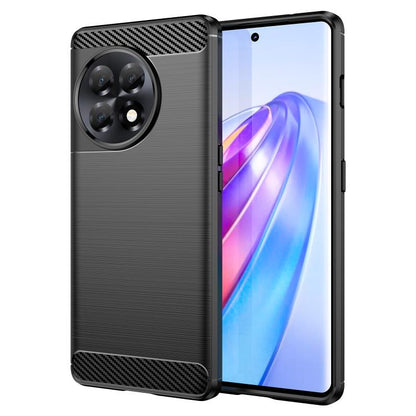 Brushed texture TPU phone case with carbon-fiber accents, dark gray, camera cutout