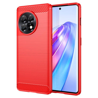 Brushed texture TPU phone case with carbon-fiber accents, red, camera cutout