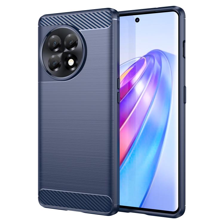 Brushed texture TPU phone case with carbon-fiber accents, navy, camera cutout