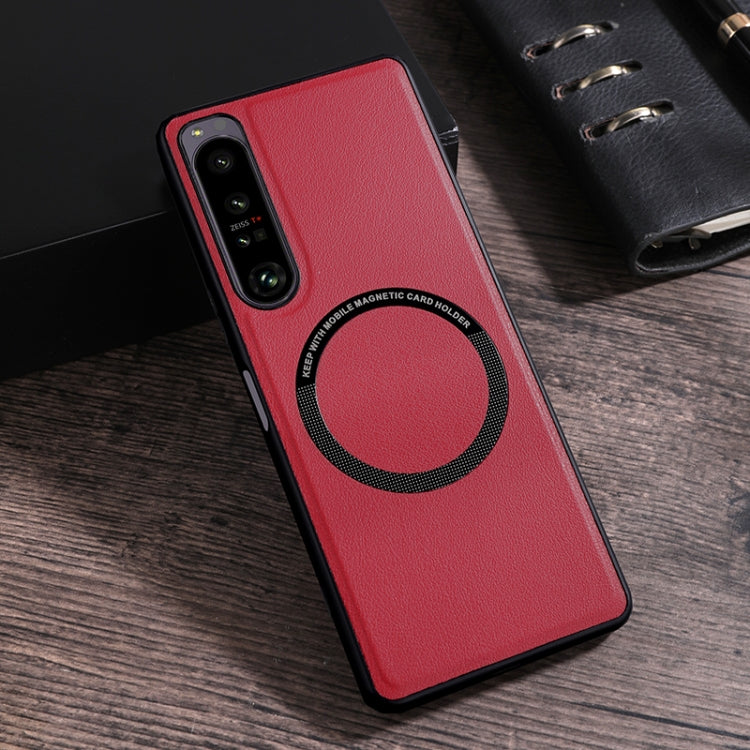 Red textured PU phone case with MagSafe magnetic card holder ring and camera cutouts